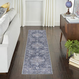 8' Green and Ivory Floral Power Loom Distressed Washable Runner Rug