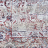 8' Red and Ivory Floral Power Loom Distressed Washable Runner Rug