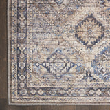 9' x 12' Ivory and Tan Floral Power Loom Distressed Washable Area Rug