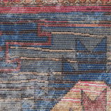 9' x 12' Blue and Red Geometric Power Loom Distressed Washable Area Rug
