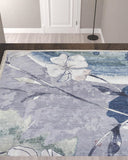 10' Ivory Blue and Gray Floral Power Loom Washable Non Skid Runner Rug