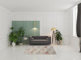 5' x 7' Ivory Green and Red Floral Power Loom Washable Non Skid Area Rug