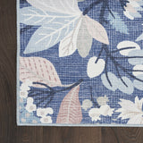 6' x 9' Blue and Off White Floral Power Loom Washable Non Skid Area Rug