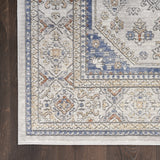 9' x 12' Ivory Blue and Gray Oriental Power Loom Area Rug