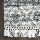 4' x 6' Gray and Ivory Geometric Hand Woven Area Rug With Fringe