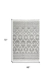 4' x 6' Gray and Ivory Geometric Hand Woven Area Rug With Fringe