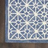 8' x 10' Blue and Off White Geometric Hand Tufted Area Rug