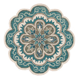 6' X 6' Blue Round Wool Floral Hand Tufted Area Rug