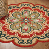 4' Orange Round Wool Floral Hand Tufted Area Rug