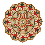 4' Red Round Wool Floral Hand Tufted Area Rug