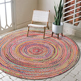 5' X 5' Tan Round Geometric Hand Braided Area Rug