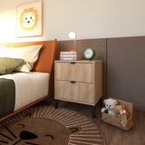 24" Oak Two Drawer Faux Wood Nightstand