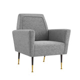 32" Light Gray And Gold Linen Arm Chair
