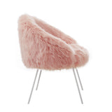 28" Rose And White Faux Fur Arm Chair