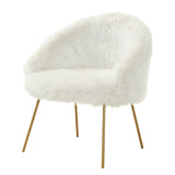 28" White And Gold Faux Fur Arm Chair