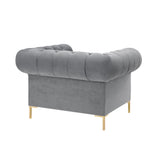 39" Gray And Gold Velvet Tufted Chesterfield Chair