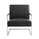 27" Charcoal And Silver Faux leather Arm Chair