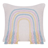 20" X 20" Blue and Off White Braided Cotton Zippered Pillow With Fringe