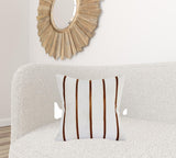 20" X 20" Brown and Ivory Striped Faux Leather Zippered Pillow