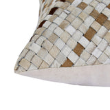 20" X 20" Beige and Ivory Striped Faux Leather Zippered Pillow