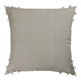 20" X 20" Beige and Ivory Floral Linen Zippered Pillow With Embroidery, Pom Poms