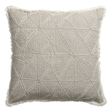 20" X 20" Beige and Ivory Geometric Linen Zippered Pillow With Embroidery, Fringe