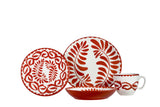 Orange and White Sixteen Piece Round Leaves Ceramic Service For Four Dinnerware Set