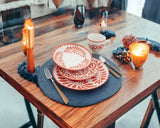 Orange and White Sixteen Piece Round Leaves Ceramic Service For Four Dinnerware Set