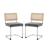 Set of Two Gray and Silver Upholstered Velvet Dining Side Chairs
