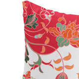 Set of Two 16" X 16" Pink and Orange Blown Seam Floral Indoor Outdoor Throw Pillows
