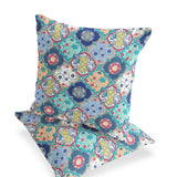 Set of Two 16" X 16" Green and Pink Blown Seam Floral Indoor Outdoor Throw Pillow
