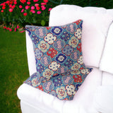 Set of Two 16" X 16" Blue and Green Blown Seam Floral Indoor Outdoor Throw Pillow