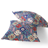 Set of Two 16" X 16" Blue and Green Blown Seam Floral Indoor Outdoor Throw Pillow