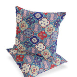 Set of Two 16" X 16" Blue and Green Blown Seam Floral Indoor Outdoor Throw Pillow