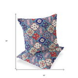 Set of Two 16" X 16" Blue and Green Blown Seam Floral Indoor Outdoor Throw Pillow