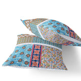 Set of Two 16" X 16" Blue and White Blown Seam Floral Indoor Outdoor Throw Pillow