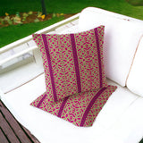 Set of Two 16" X 16" Pink and Green Blown Seam Striped Indoor Outdoor Throw Pillow
