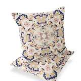Set of Two 16" X 16" Blue and White Blown Seam Eclectic Indoor Outdoor Throw Pillow