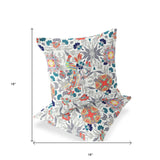 Set of Two 16" X 16" Orange and White Peacock Blown Seam Eclectic Indoor Outdoor Throw Pillow