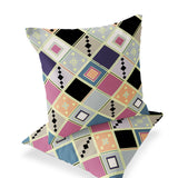 Set of Two 16" X 16" Pink and Black Blown Seam Diamond Indoor Outdoor Throw Pillow