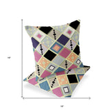Set of Two 16" X 16" Pink and Black Blown Seam Diamond Indoor Outdoor Throw Pillow