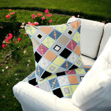 Set of Two 16" X 16" Yellow and Black Blown Seam Diamond Indoor Outdoor Throw Pillow