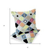 Set of Two 16" X 16" Yellow and Black Blown Seam Diamond Indoor Outdoor Throw Pillow