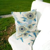 Set of Two 16" X 16" Green and Yellow Blown Seam Floral Indoor Outdoor Throw Pillow