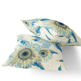 Set of Two 16" X 16" Green and Yellow Blown Seam Floral Indoor Outdoor Throw Pillow