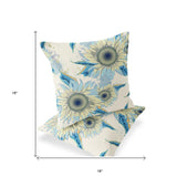 Set of Two 16" X 16" Green and Yellow Blown Seam Floral Indoor Outdoor Throw Pillow