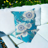 Set of Two 16" X 16" Blue and White Blown Seam Floral Indoor Outdoor Throw Pillow