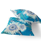 Set of Two 16" X 16" Blue and White Blown Seam Floral Indoor Outdoor Throw Pillow