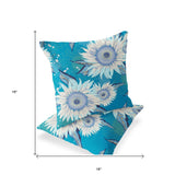 Set of Two 16" X 16" Blue and White Blown Seam Floral Indoor Outdoor Throw Pillow