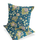 Set of Two 16" X 16" Green and Yellow Blown Seam Floral Indoor Outdoor Throw Pillow
